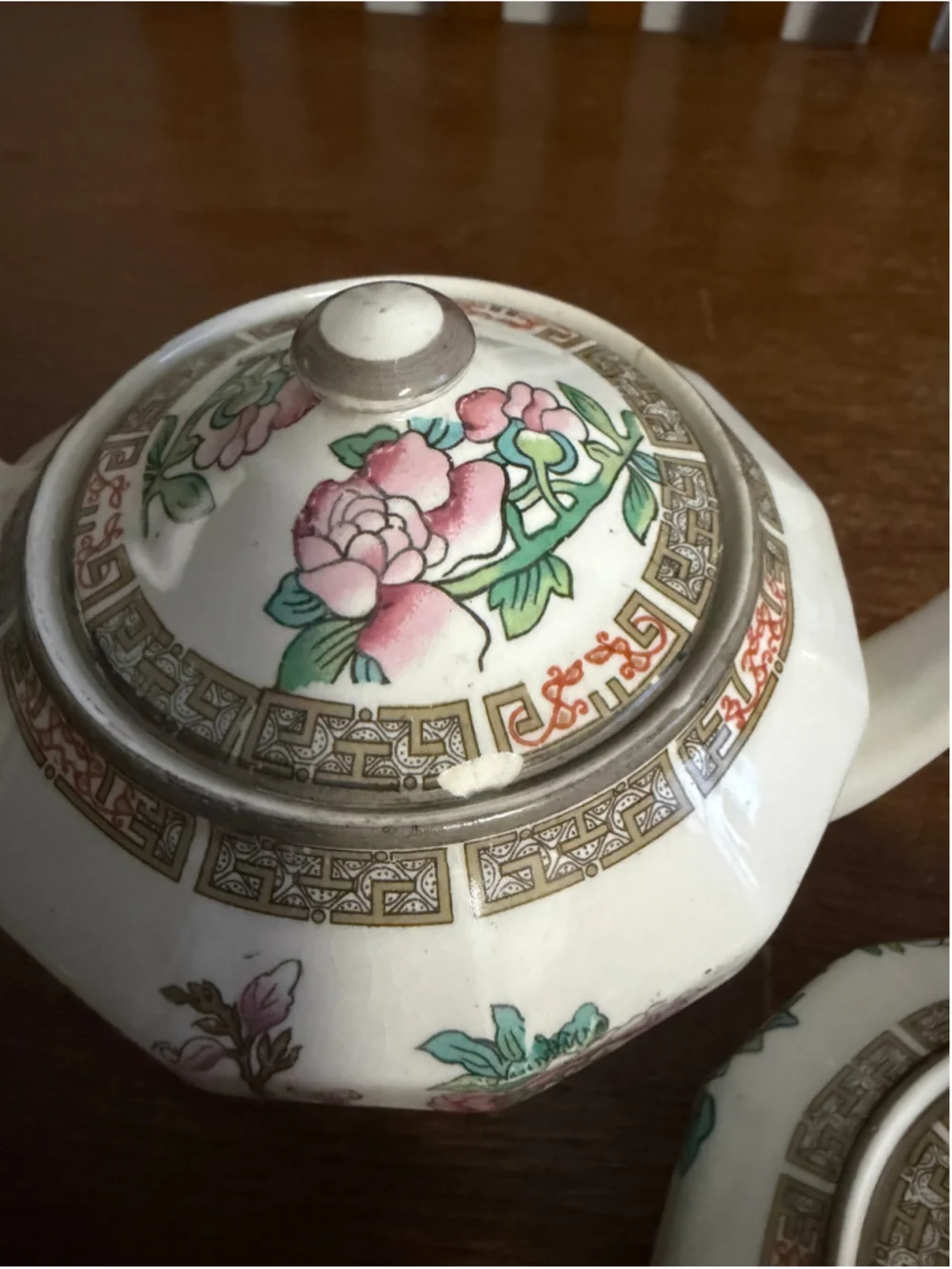 Vintage Wm M Knowles Vitreous China 3 Piece Tea Set Floral Teapot Sugar Bowl Cre